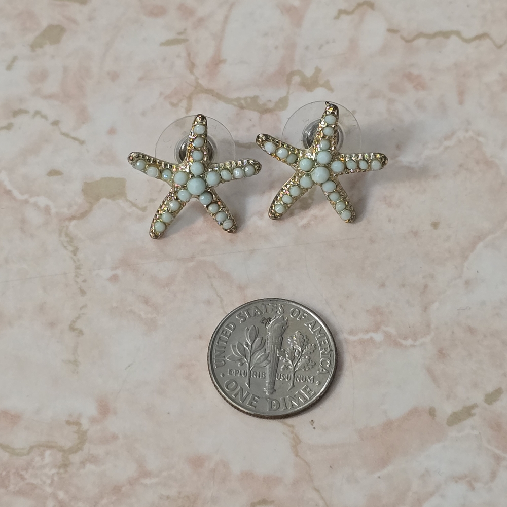 Starfish Stud Earrings with Mint Accents
